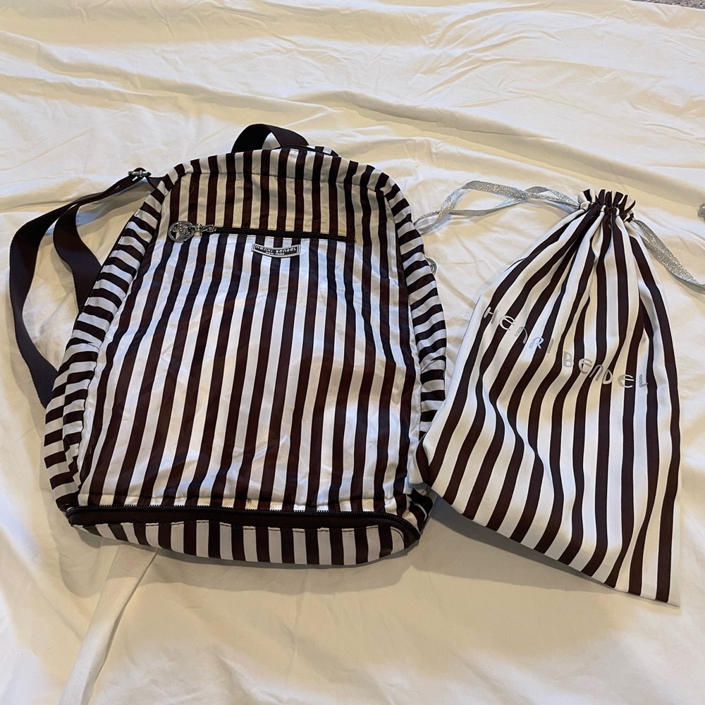 Henri Bendel Striped Lightweight Travel Backpack (folds into zippered pouch)